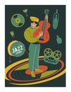 Poster music festival, retro party in the style of the 70`s, 80`s. Vector illustration with stylish musicians characters.